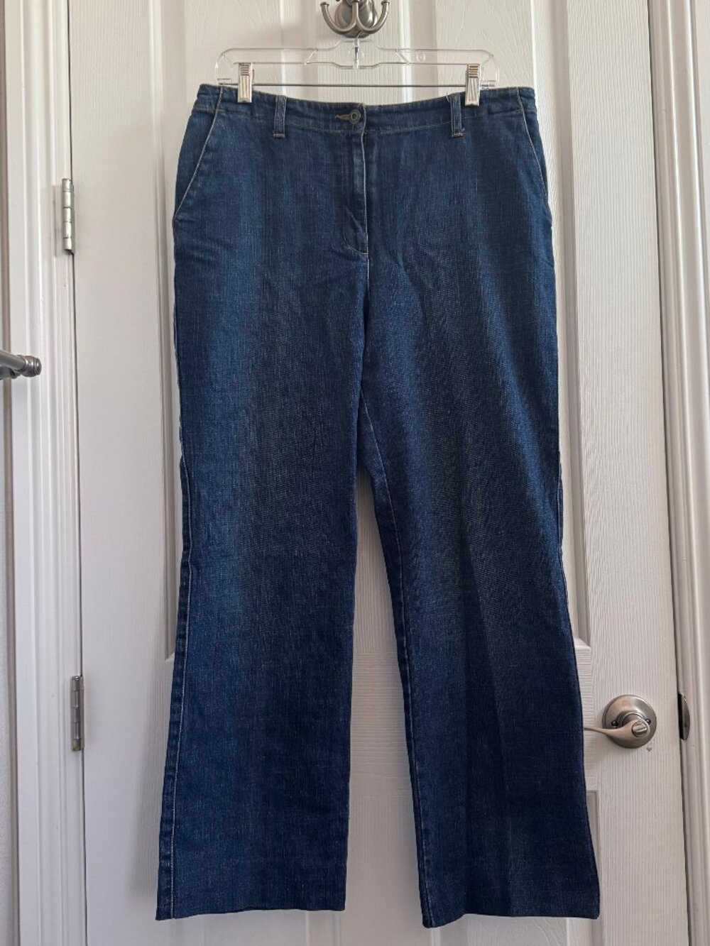 Talbots Wide Leg Stretch Dark Blue Denim Jean Pant Trouser Sz 12, Like New!